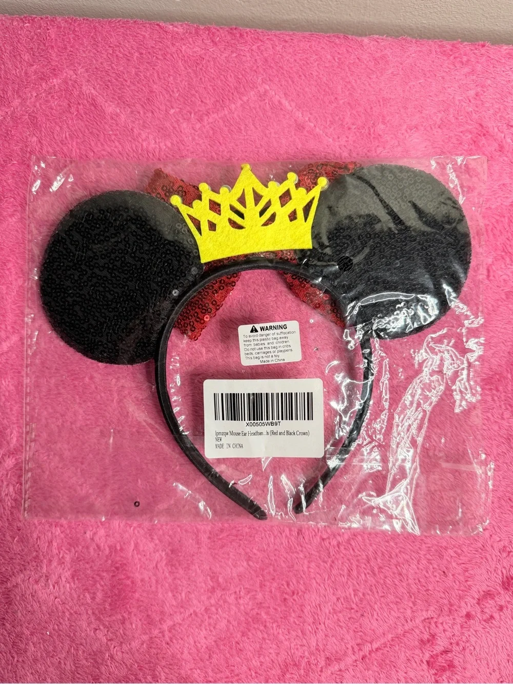 Sequin Minnie Ear Headband with Red Bow